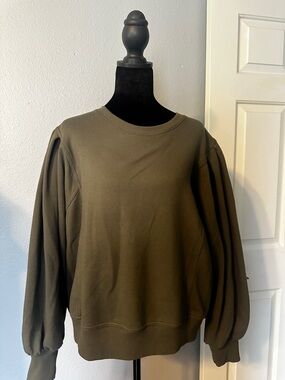a new day Olive Puff-Sleeve Crewneck Sweater